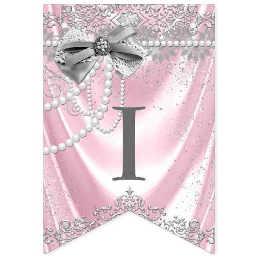 Roze Grijs Parel Stoel Girly Baby shower Vlaggetjes (Derde vlag)