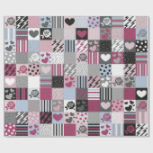 Roze & Grijs Patchwork Harten Cadeaupapier (Vlak)