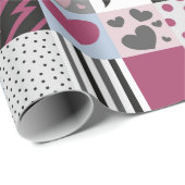 Roze & Grijs Patchwork Harten Cadeaupapier (Rol Hoek)