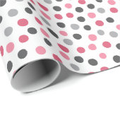 Roze Grijs Patroon Polka Dots Wrapping Paper Cadeaupapier (Rol Hoek)