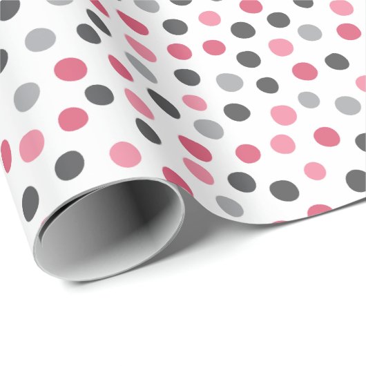 Roze Grijs Patroon Polka Dots Wrapping Paper Cadeaupapier (Rol Hoek)