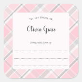 Roze Grijs Plaid lijst met naam bookplate Vierkante Sticker (Voorkant)