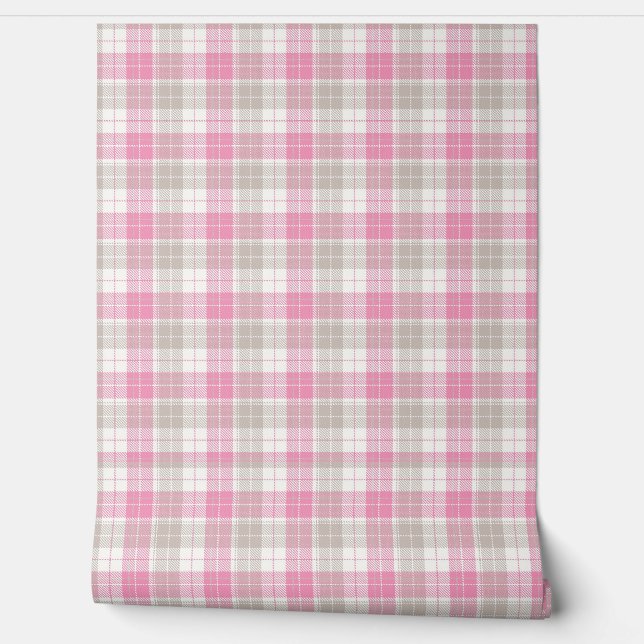 Roze Grijs Plaid Moderne en  Stijl Wallpaper Behang (Afrollen)