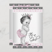 Roze Grijs  Princess Baby Shower Uitnodigingen (Voorkant / Achterkant)