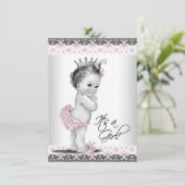 Roze Grijs  Princess Baby Shower Uitnodigingen (Staand voorkant)
