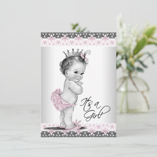 Roze Grijs  Princess Baby Shower Uitnodigingen (Staand voorkant)