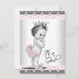 Roze Grijs  Princess Baby Shower Uitnodigingen