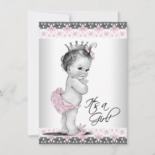 Roze Grijs  Princess Baby Shower Uitnodigingen (Voorkant)