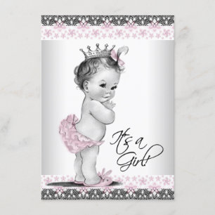 Roze Grijs  Princess Baby Shower Uitnodigingen