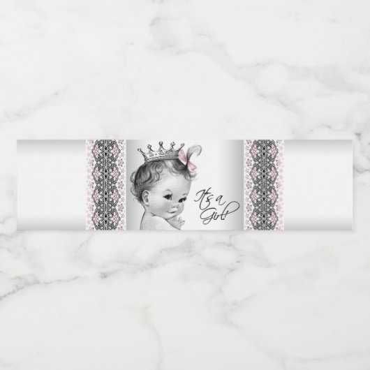 Roze Grijs Prinses Baby Meisje Waterfles Labels Etiket (Enkel label)