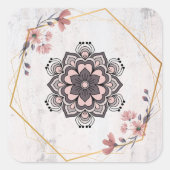 Roze & Grijs Rangoli Bloei Vierkante Sticker (Voorkant)