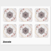 Roze & Grijs Rangoli Bloei Vierkante Sticker (Vel)