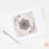 Roze & Grijs Rangoli Bloei Vierkante Sticker (Envelop)