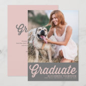 Roze & Grijs Retro Vet Typografie Foto Afstuderen Kaart (Voorkant / Achterkant)