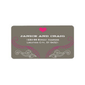 Roze & Grijs Rock 'n' Roll Muziek Thema Bruiloft Etiket (Voorkant)