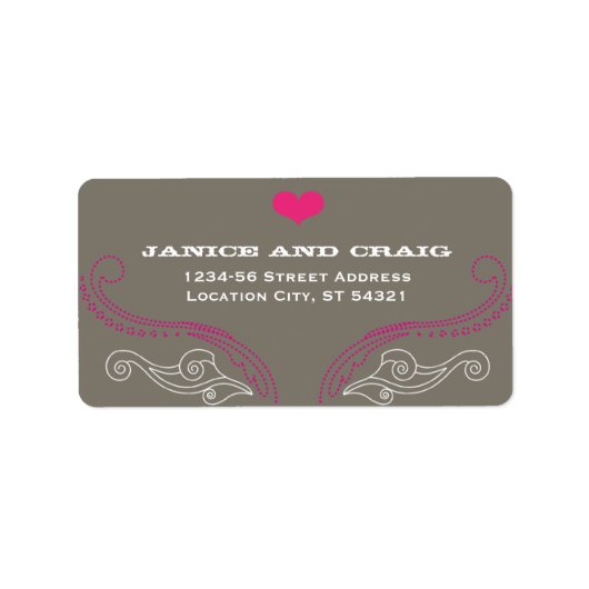 Roze & Grijs Rock 'n' Roll Muziek Thema Bruiloft Etiket (Voorkant)