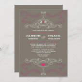 Roze & Grijs Rock 'n' Roll Muziek Thema Bruiloft Kaart (Voorkant / Achterkant)