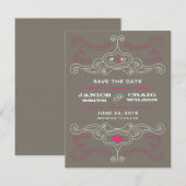 Roze & Grijs Rock 'n' Roll Muziek Thema Bruiloft Save The Date (Voorkant / Achterkant)