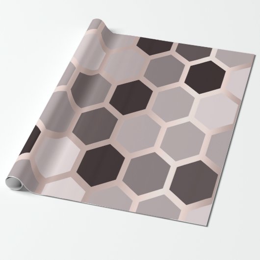 Roze Grijs Roos Gouden Geometrie Honingraat Hexago Cadeaupapier (Uitgerold)