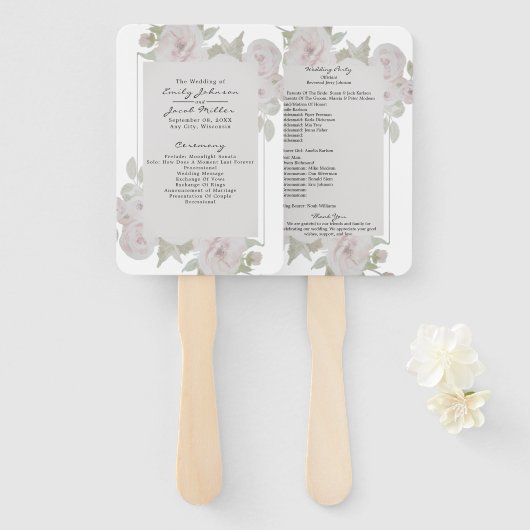 Roze Grijs Rozen Bloem Waterverf Programma Handwaaier (Voorkant en achterkant)