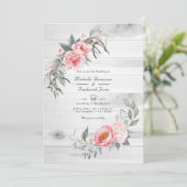 Roze & Grijs Rustieke Boheemse Bloemige QR Code Tr Kaart (Staand voorkant)