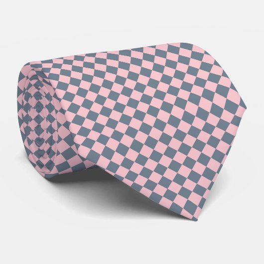 Roze Grijs Rut Diamant Patroon Stropdas (Opgerold)