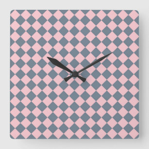 Roze Grijs Rut Diamant Patroon Vierkante Klok