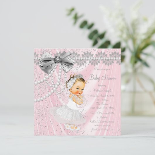 Roze Grijs Satijn Parel Little Lady Baby shower Kaart (Staand voorkant)