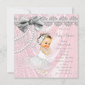 Roze Grijs Satijn Parel Little Lady Baby shower Kaart (Voorkant)