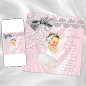 Roze Grijs Satijn Parel Little Lady Baby shower Kaart