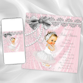 Roze Grijs Satijn Parel Little Lady Baby shower Kaart