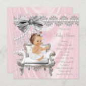 Roze Grijs Satijn Parel Stoel Baby shower Kaart (Voorkant / Achterkant)