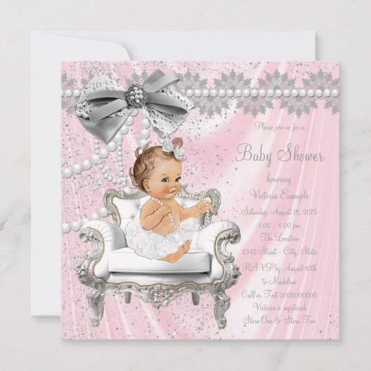 Roze Grijs Satijn Parel Stoel Baby shower Kaart (Voorkant)