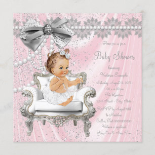 Roze Grijs Satijn Parel Stoel Baby shower Kaart