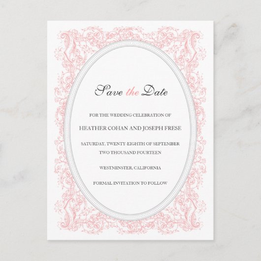   Roze & Grijs Save the Date Aankondigingskaart (Voorkant)