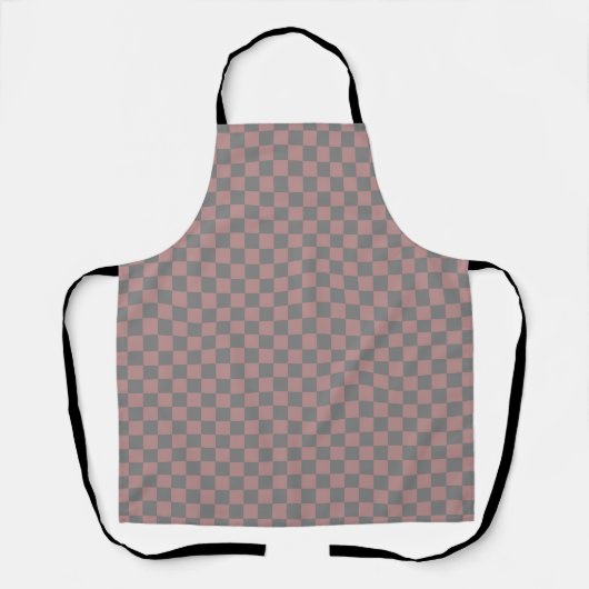 Roze Grijs Schachbrett Gingham Patroon Schort (Voorkant)