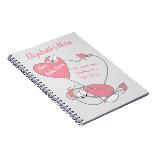 Roze grijs schattig baby brein notitieboek (Rechterzijde)