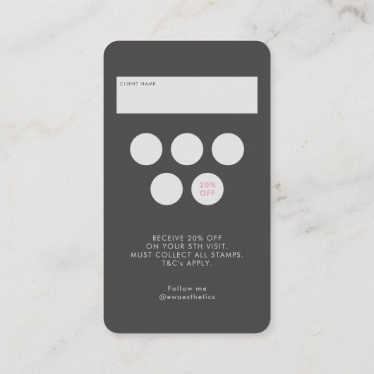 Roze Grijs Schoonheidssalon QR Code & Loyaliteit Visitekaartje (Achterkant)