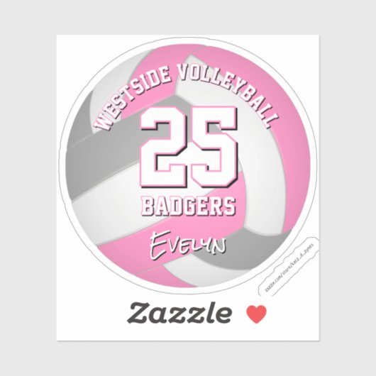 Roze Grijs Sport Team Kleuren Volleybalspeler Sticker (Vel)