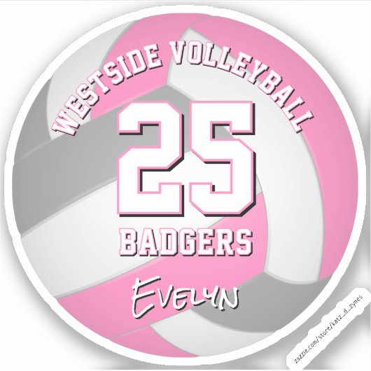 Roze Grijs Sport Team Kleuren Volleybalspeler Sticker (Voorkant)