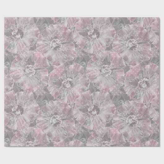 Roze, grijs, stijlvol, groot, bloemen, roze bloeme cadeaupapier (Vlak)