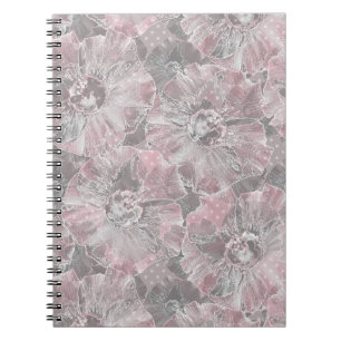 Roze, grijs, stijlvol, groot, bloemen, roze bloeme notitieboek