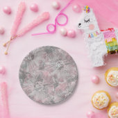 Roze, grijs, stijlvol, groot, bloemen, roze bloeme papieren bordje (Feest)