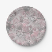 Roze, grijs, stijlvol, groot, bloemen, roze bloeme papieren bordje (Voorkant)