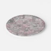 Roze, grijs, stijlvol, groot, bloemen, roze bloeme papieren bordje (Gekanteld)