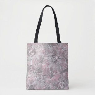 Roze, grijs, stijlvol, groot, bloemen, roze bloeme tote bag