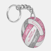 Roze grijs team kleuren meisjes volleybal sleutelhanger (Voorkant Links)