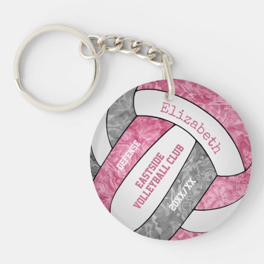 Roze grijs team kleuren meisjes volleybal sleutelhanger (Voorkant)