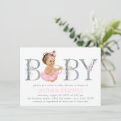 Roze Grijs Tutu Pearl Baby Meisje Douche Uitnodigi Kaart (Staand voorkant)