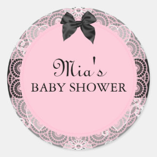 Roze & Grijs Vintage Chic Baby Shower Sticker